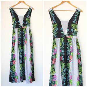 Mara Hoffman Majorelle Floral print Midi Dress Small Checkered Tropical Hawaiian
